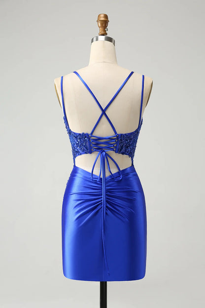 OKBBN Shiny Tight corset Beads Flower Tight Short Homecoming Dresses