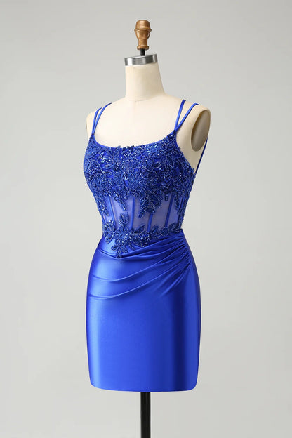 OKBBN Shiny Tight corset Beads Flower Tight Short Homecoming Dresses