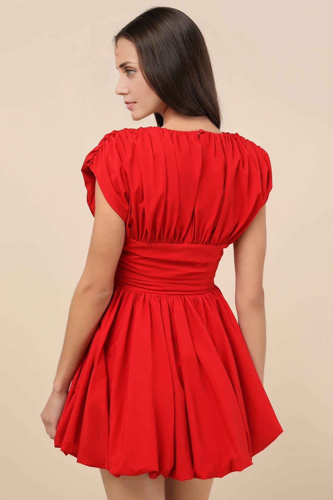 OKBBN Sweet Ruffle Hooded Sleeves Boat shaped Collar Ruffle Tight corset A-line Homecoming Dresses