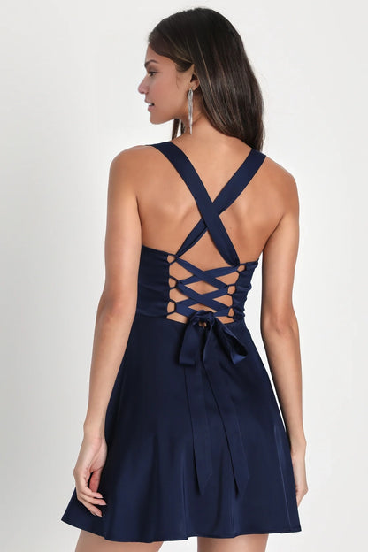 OKBBN Sweet Satin Lace Square Collar Tight corset High Waist Homecoming Dresses