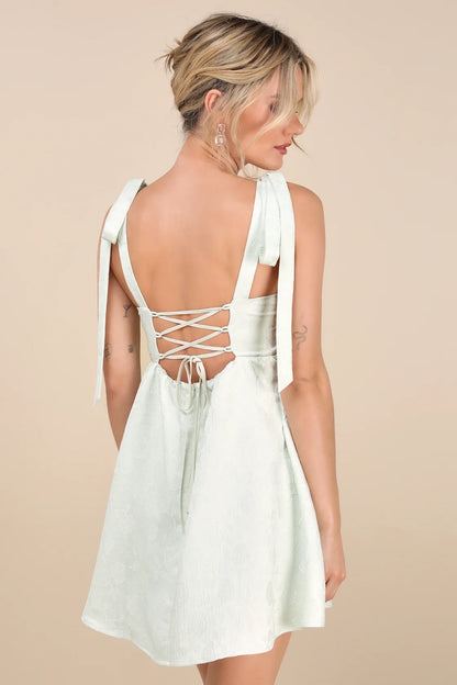 OKBBN Sweet V-neck Tight corset Jacquard Lace Mini Homecoming Dresses