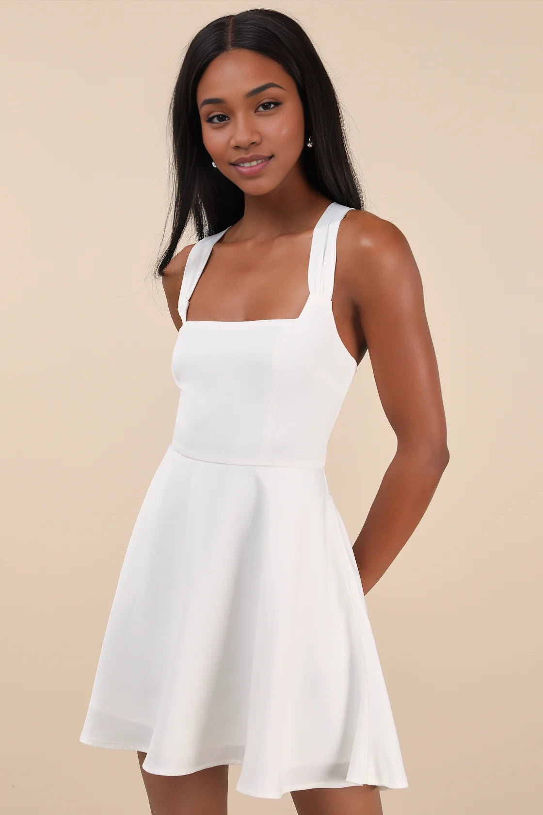 OKBBN Sweet Woven Satin Square Collar Tight corset Wide Shoulder Straps Homecoming Dresses