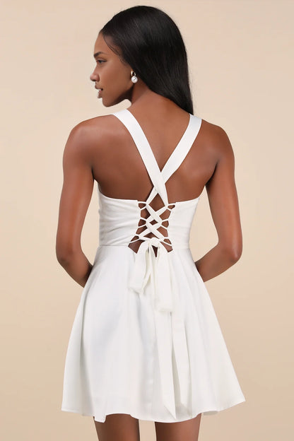 OKBBN Sweet Woven Satin Square Collar Tight corset Wide Shoulder Straps Homecoming Dresses