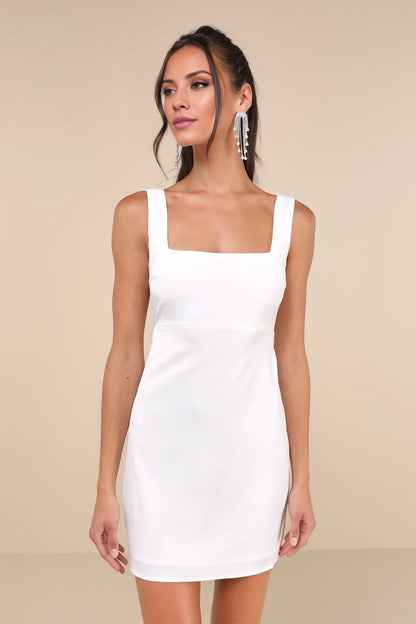 OKBBN Sweet Woven Satin Square Neck Design Ruffle Strap Tank Top Slimming A-line High Waist Homecoming Dresses