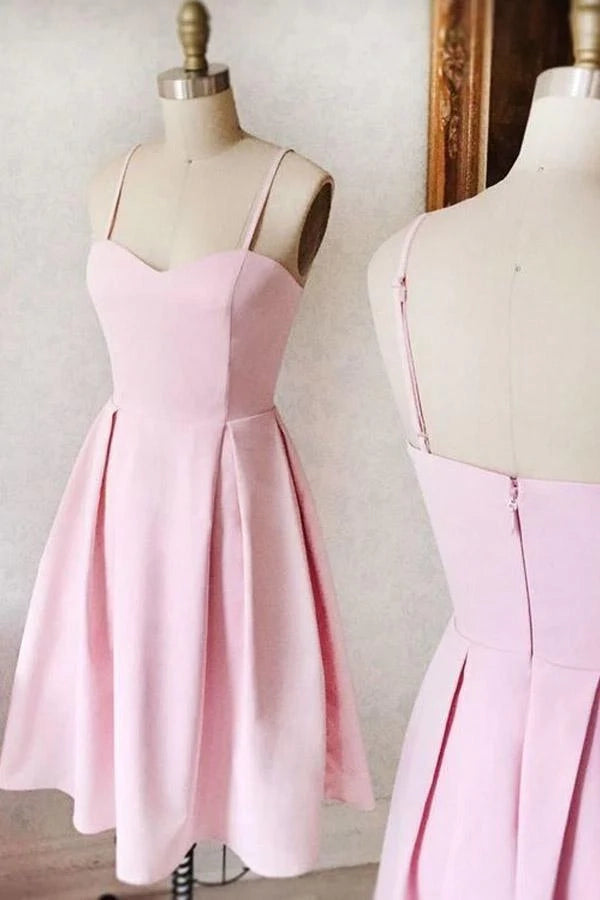 OKBBN Sweetheart Collar Short Satin Classic Sweetheart Collar Homecoming Dresses