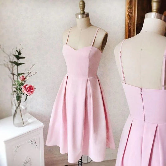 OKBBN Sweetheart Collar Short Satin Classic Sweetheart Collar Homecoming Dresses