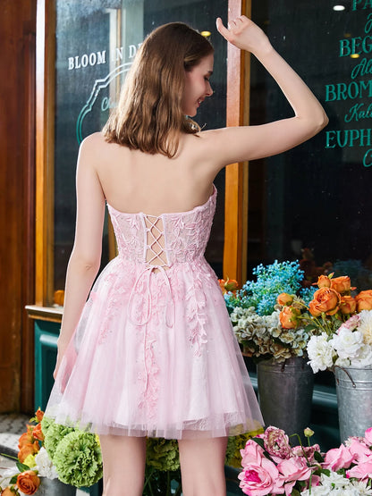 OKBBN Sweetheart Off Shoulder Stickers Strap A-line Mini Homecoming Dresses