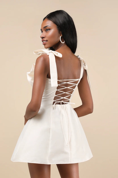 OKBBN Taff Wide Shoulder Straps Heart shaped Collar Tight corset Gauze Homecoming Dresses