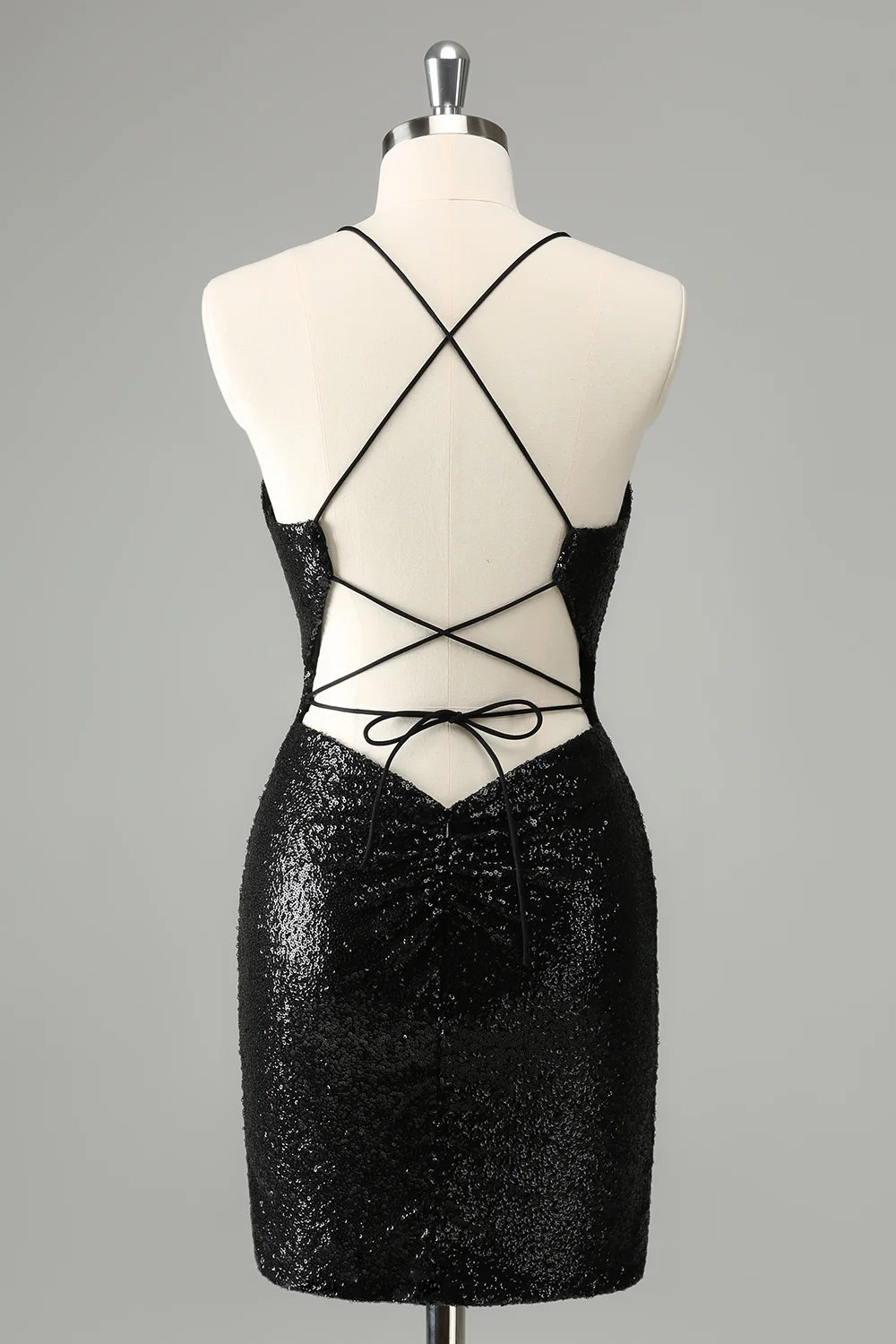 OKBBN Tight Thin Shoulder Strap Sparkle Short Style Back Strap Homecoming Dresses