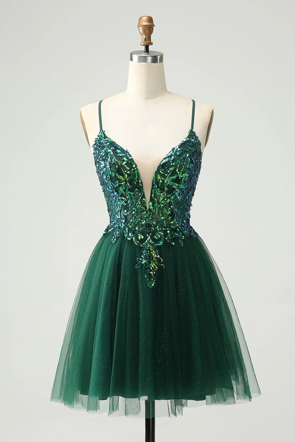 OKBBN Cute A-line V-neck sequin decal short Homecoming Dresses