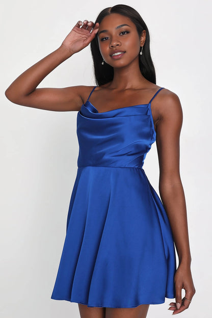 OKBBN Cute Satin Drawn Collar Skating Mini Homecoming Dresses