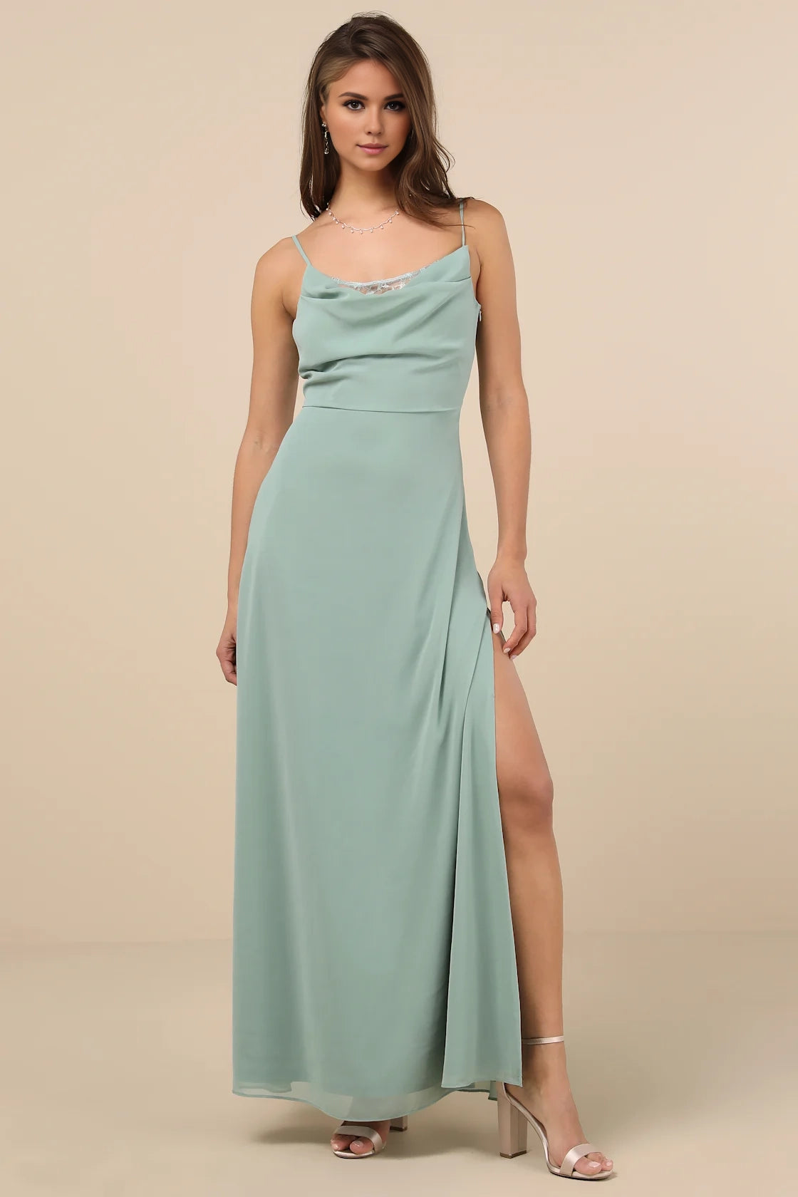 OKBBN Elegant Lace Pendant Neck Chiffon Homecoming Dresses
