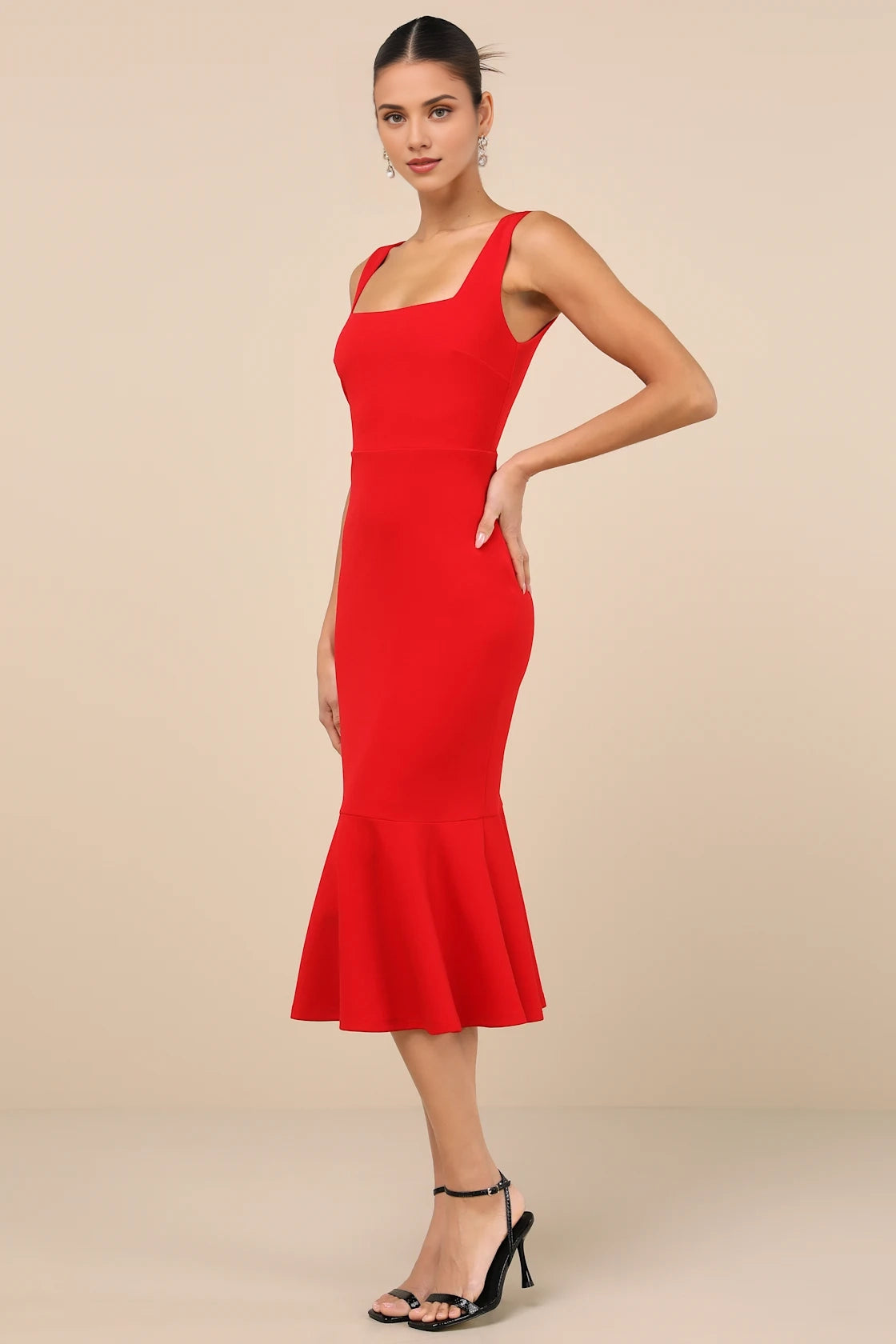 OKBBN Elegant Square Collar Horn shaped Medium length Homecoming Dresses