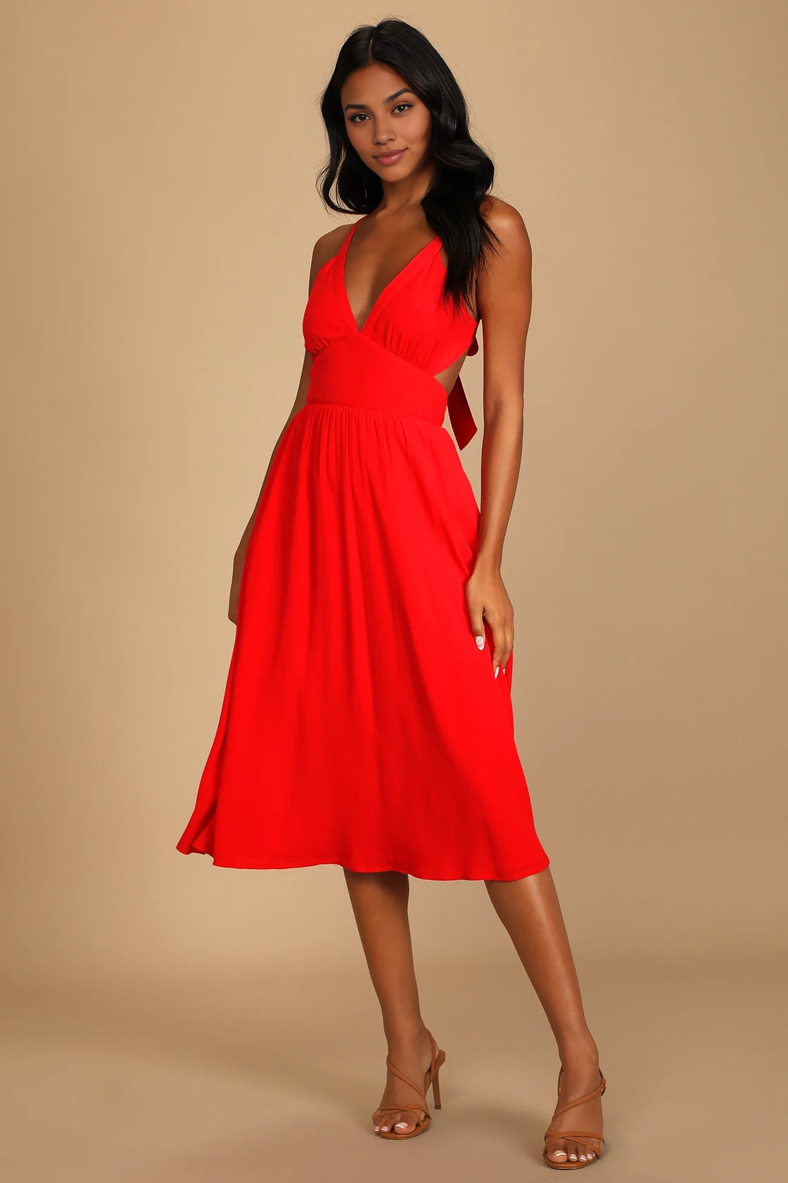 OKBBN Elegant Strap Pocket Medium length V-neck Homecoming Dresses