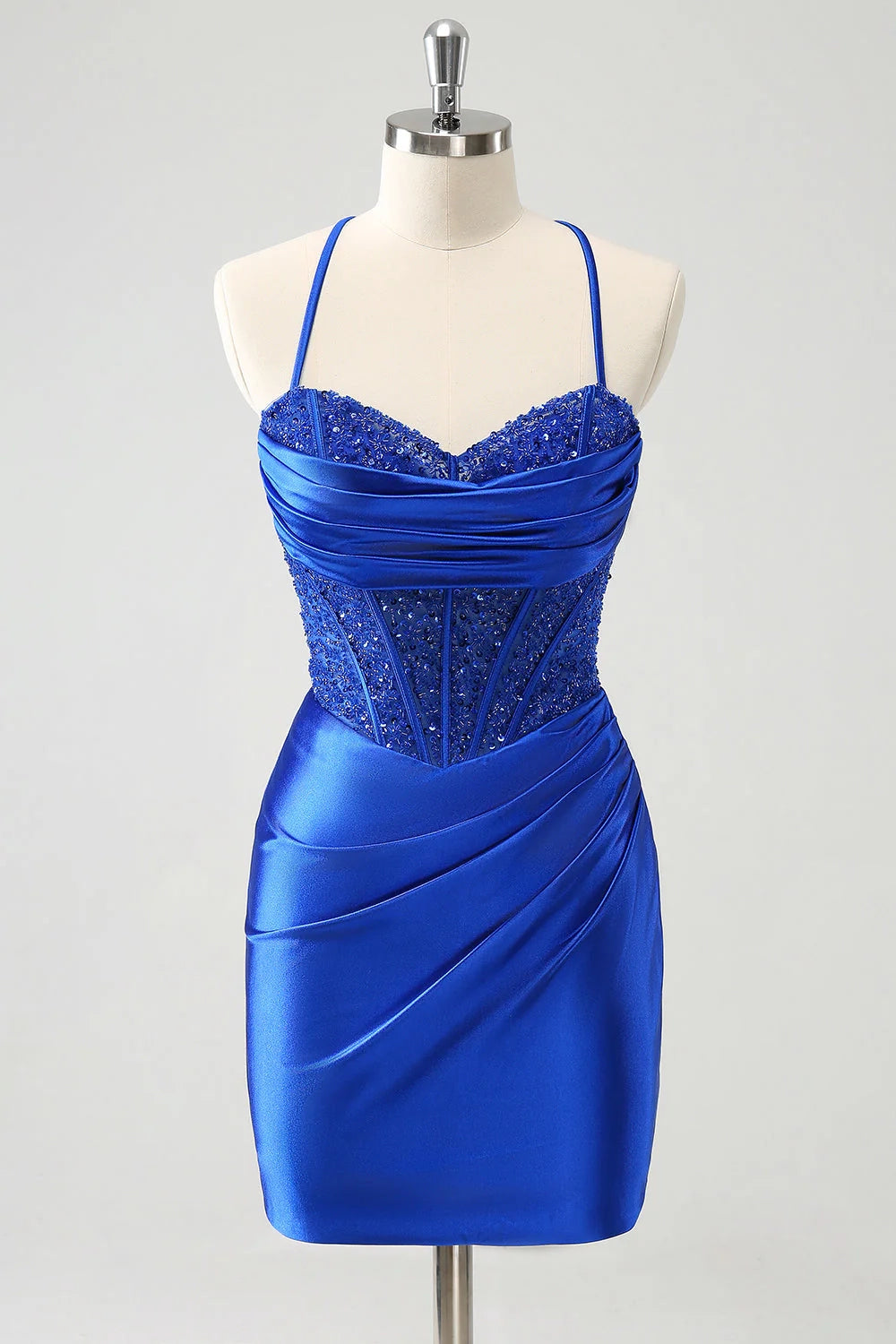 OKBBN Shiny Glitter Wrinkle Tight Corset Short Homecoming Dresses