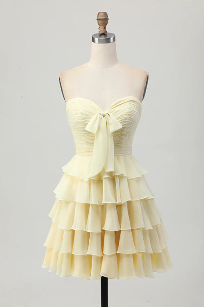 OKBBN elegant layered off shoulder pleated A-line short Homecoming Dresses
