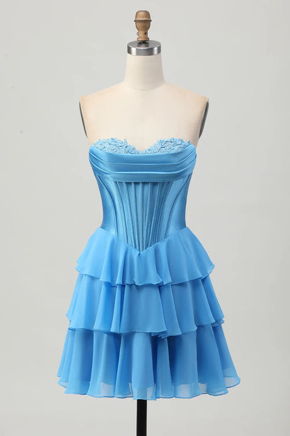 OKBBN layered off shoulder A-line tight corset Homecoming Dresses