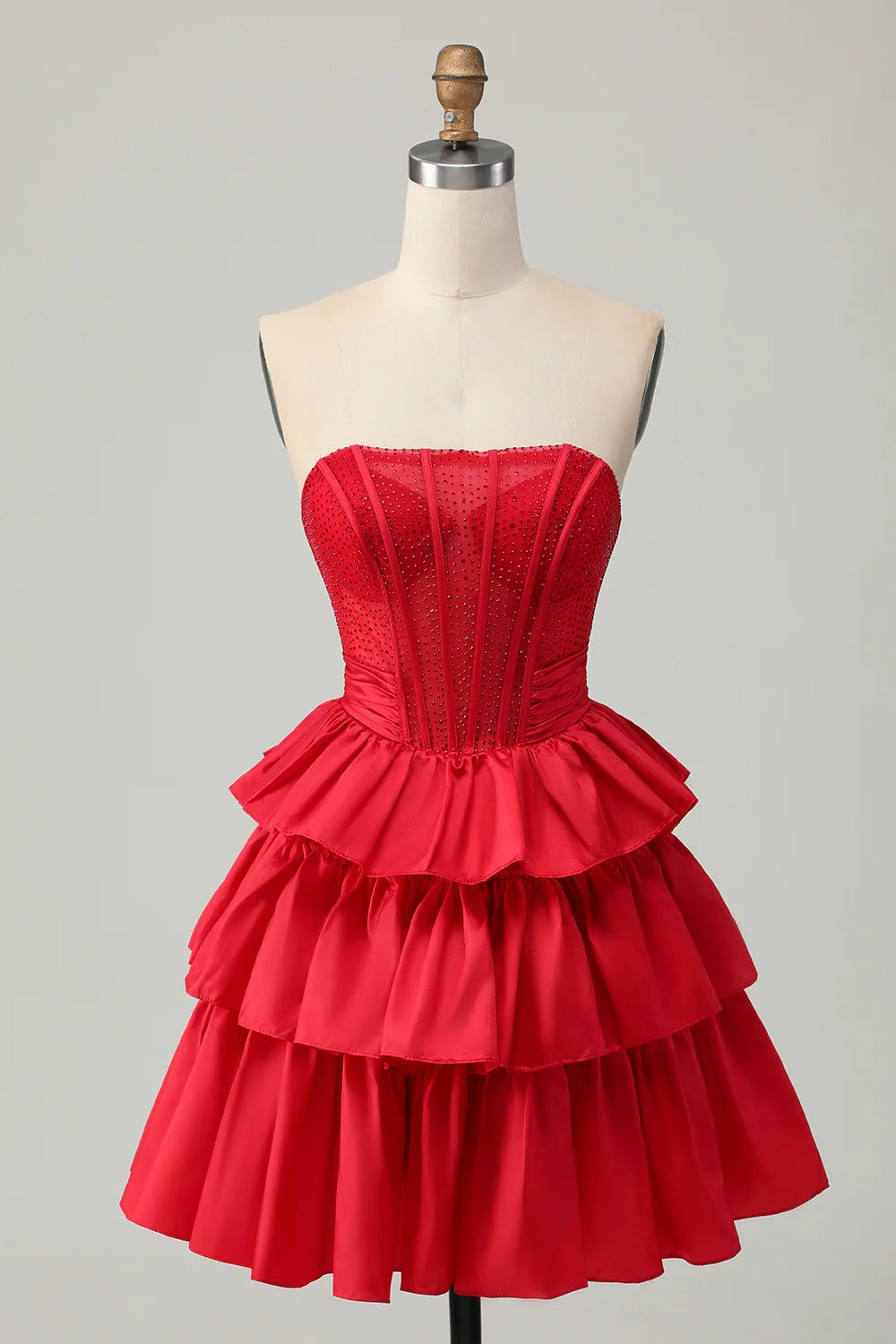 OKBBN off shoulder A-line layered corset bead Homecoming Dresses