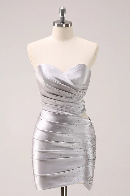 OKBBN off shoulder pleated hollow metal tight bead Homecoming Dresses