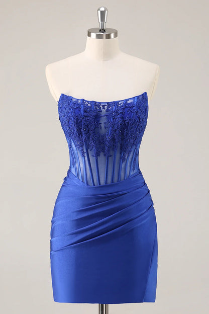 OKBBN off shoulder tight corset with pleated sequins, short and tight Homecoming Dresses