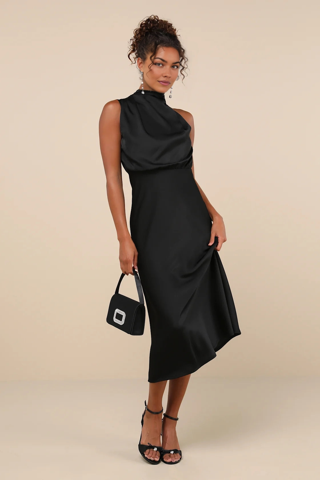 OKBBN's charming asymmetrical medium length woven satin Homecoming Dresses