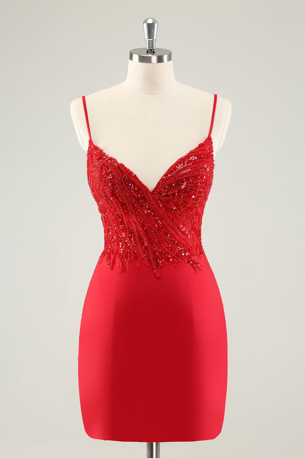 OKBBN's gorgeous tight fitting thin shoulder strap sequin short Homecoming Dresses