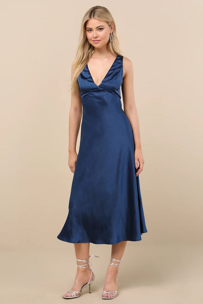 OKBBN's incredible satin hanging back mid length sling Homecoming Dresses