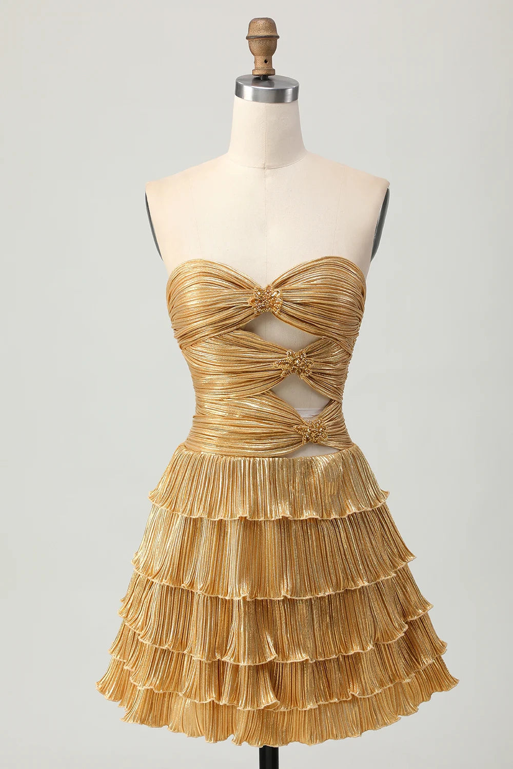 OKBBN's striking layered hollow pleats A-line off shoulder Homecoming Dresses