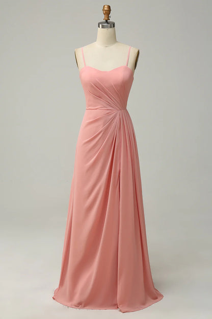 OKBBN's beautiful A-line thin shoulder strap with pleated chiffon ruffle edges Bridesmaid Dresses