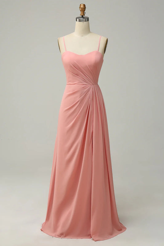 OKBBN's beautiful A-line thin shoulder strap with pleated chiffon ruffle edges Bridesmaid Dresses