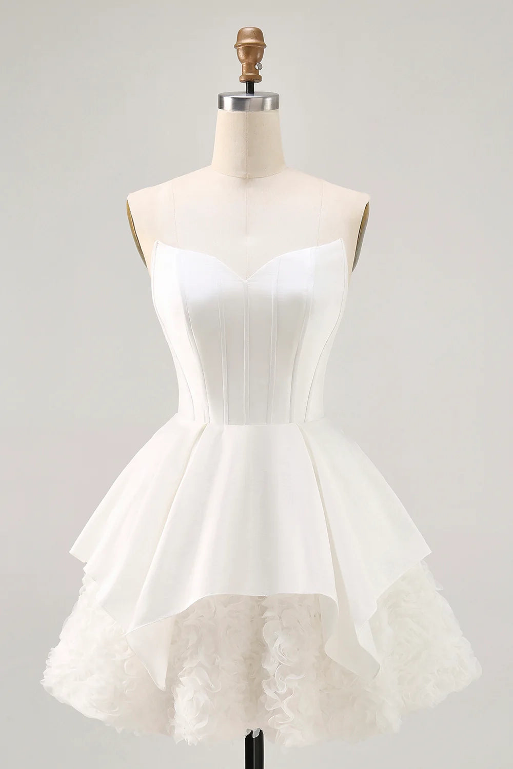 OKBBN's beautiful and charming A-line off shoulder satin tight corset mini Homecoming Dresses