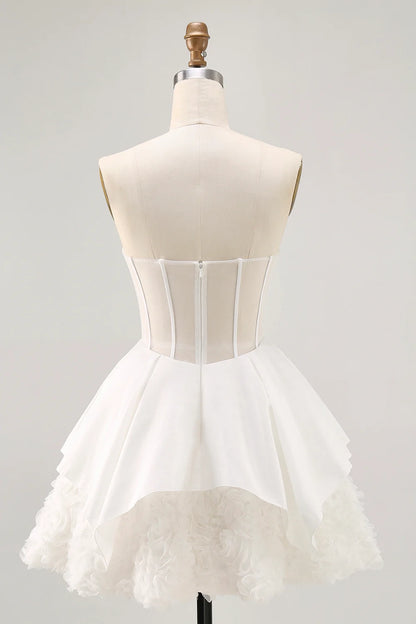 OKBBN's beautiful and charming A-line off shoulder satin tight corset mini Homecoming Dresses