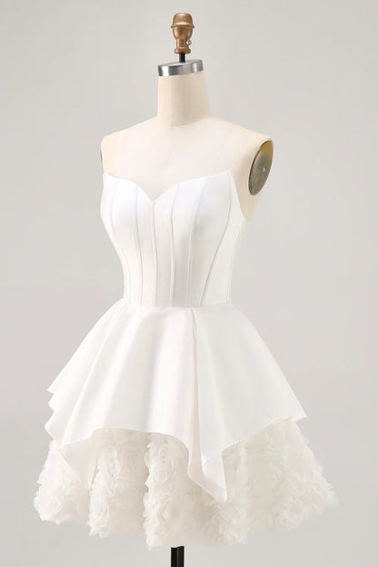 OKBBN's beautiful and charming A-line off shoulder satin tight corset mini Homecoming Dresses