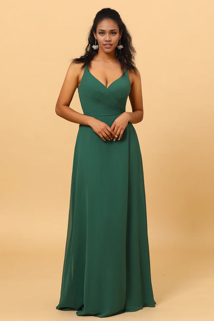OKBBN's charming A-line V-neck and floor length chiffon Bridesmaid Dresses