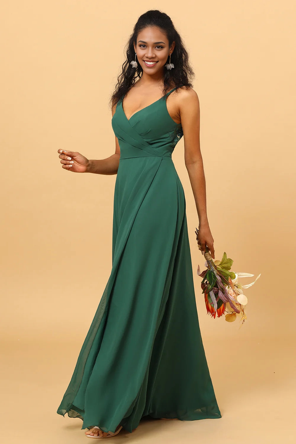OKBBN's charming A-line V-neck and floor length chiffon Bridesmaid Dresses