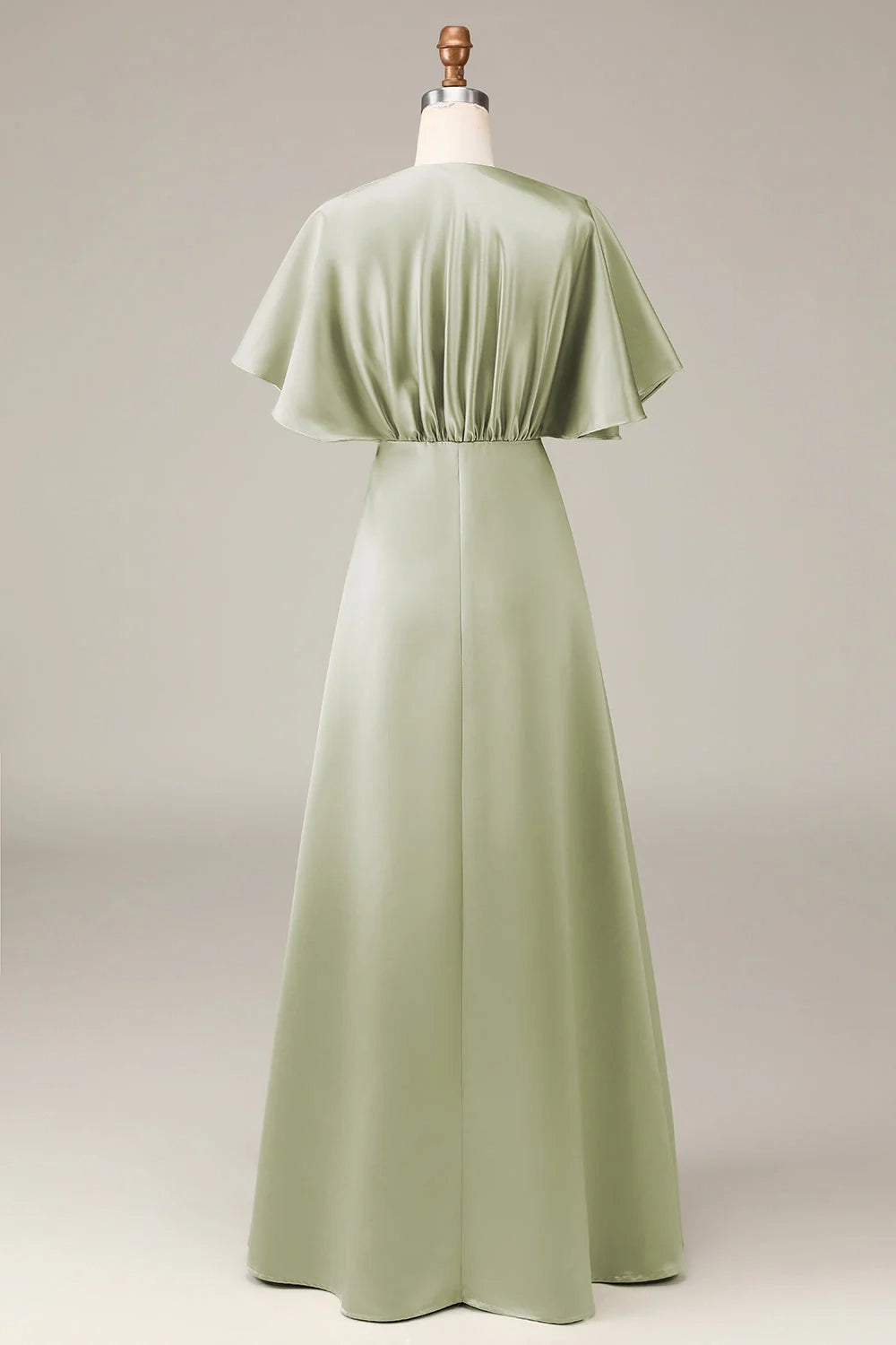 OKBBN's charming A-line V-neck satin short sleeved flowing Bridesmaid Dresses