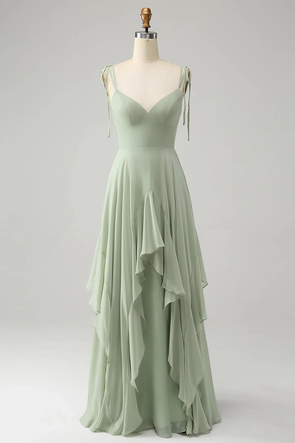 OKBBN's charming A-line high and low hem chiffon long ruffled Bridesmaid Dresses