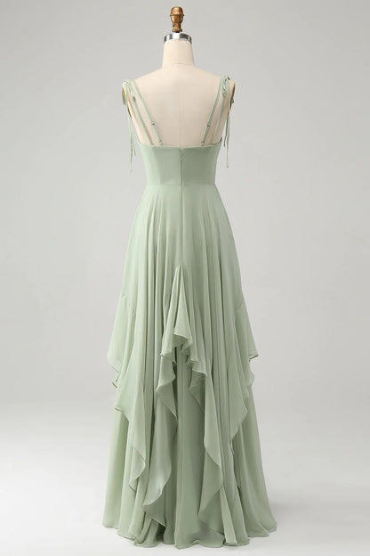 OKBBN's charming A-line high and low hem chiffon long ruffled Bridesmaid Dresses