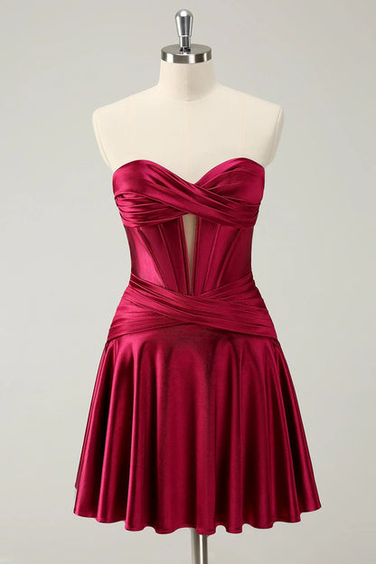 OKBBN's charming A-line off shoulder satin short Homecoming Dresses