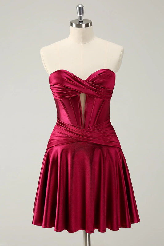OKBBN's charming A-line off shoulder satin short Homecoming Dresses