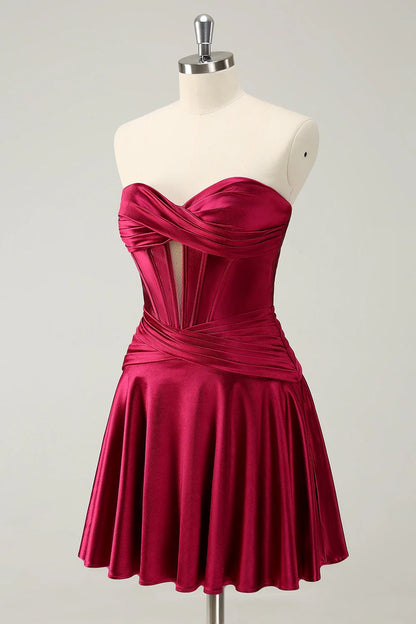 OKBBN's charming A-line off shoulder satin short Homecoming Dresses