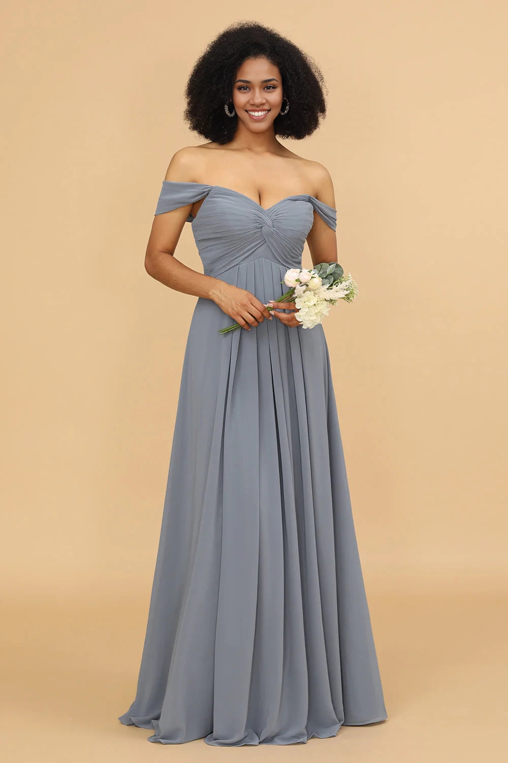 OKBBN's charming A-line shoulder length chiffon Bridesmaid Dresses