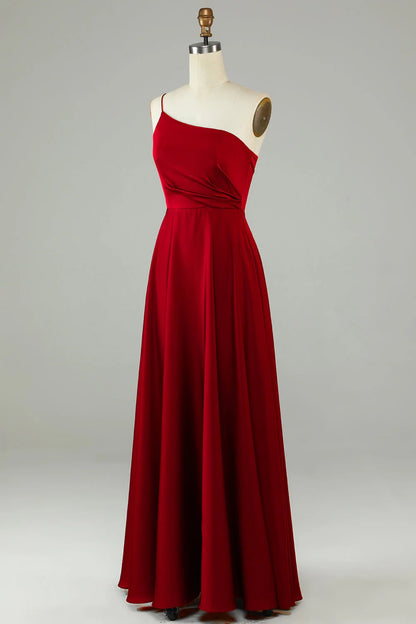 OKBBN's charming A-line shoulder long pleated Bridesmaid Dresses