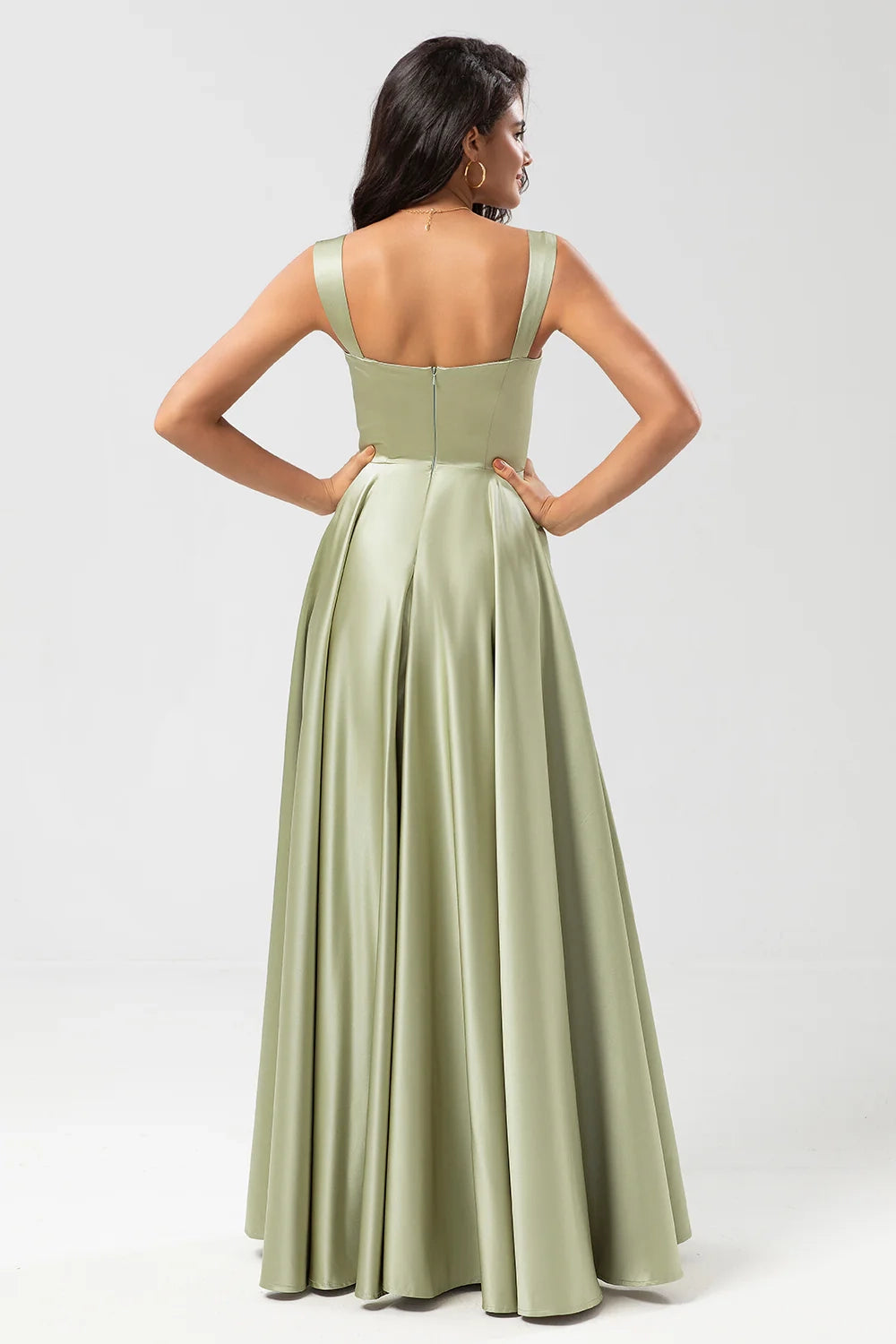 OKBBN's charming A-line square collar and floor satin Bridesmaid Dresses