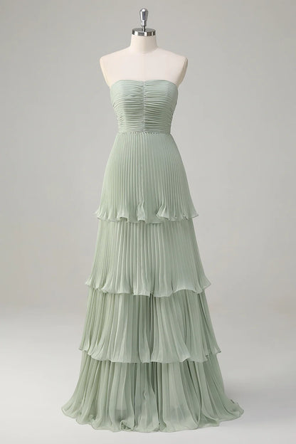 OKBBN's charming A-line sweetheart layered chiffon and ground Bridesmaid Dresses