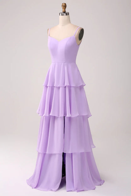 OKBBN's charming A-line thin shoulder strap and floor slit Bridesmaid Dresses