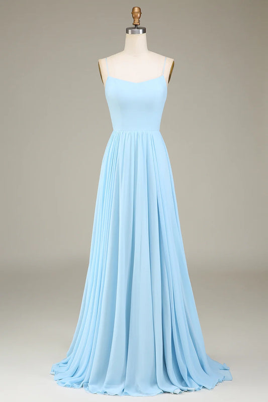 OKBBN's charming A-line thin shoulder strap chiffon long Bridesmaid Dresses