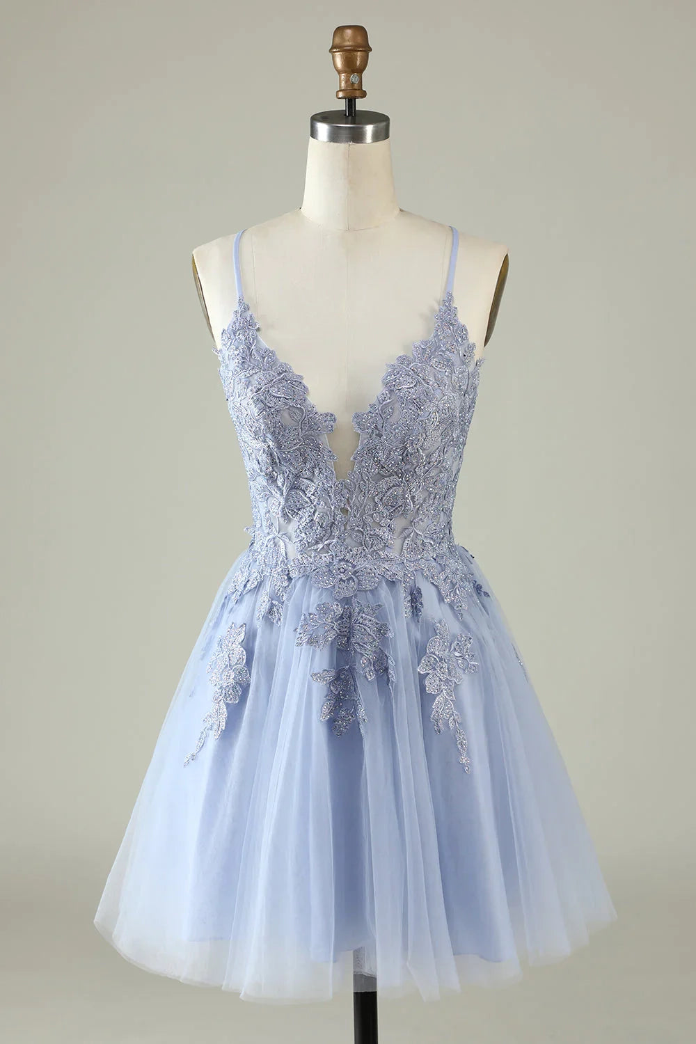 OKBBN's charming A-line thin shoulder strap decal short Homecoming Dresses