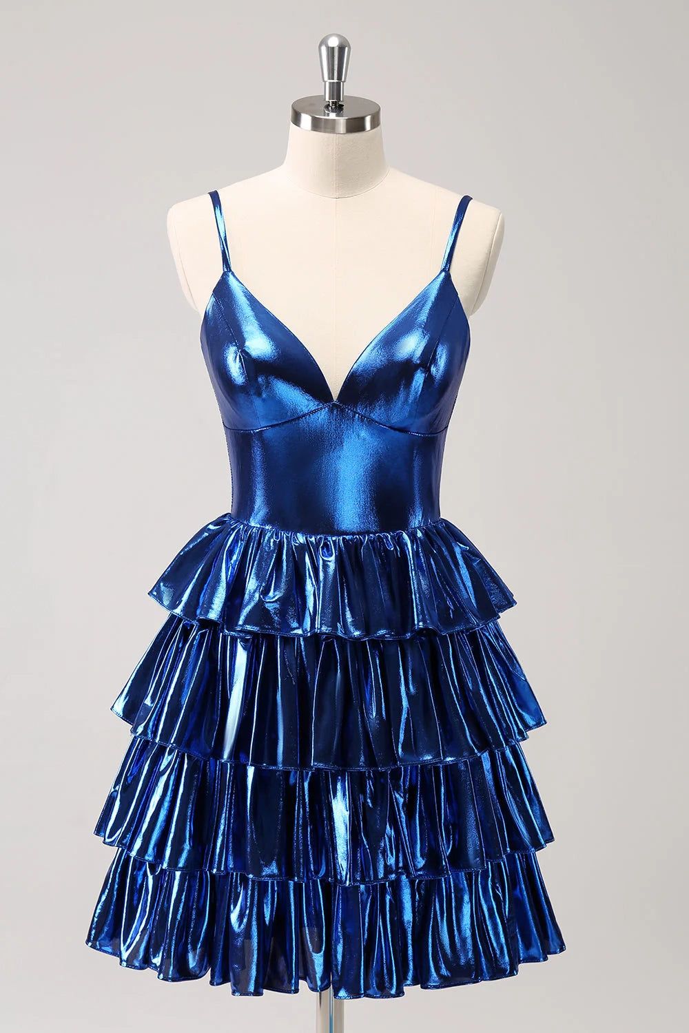 OKBBN's charming A-line thin shoulder strap layered short Homecoming Dresses