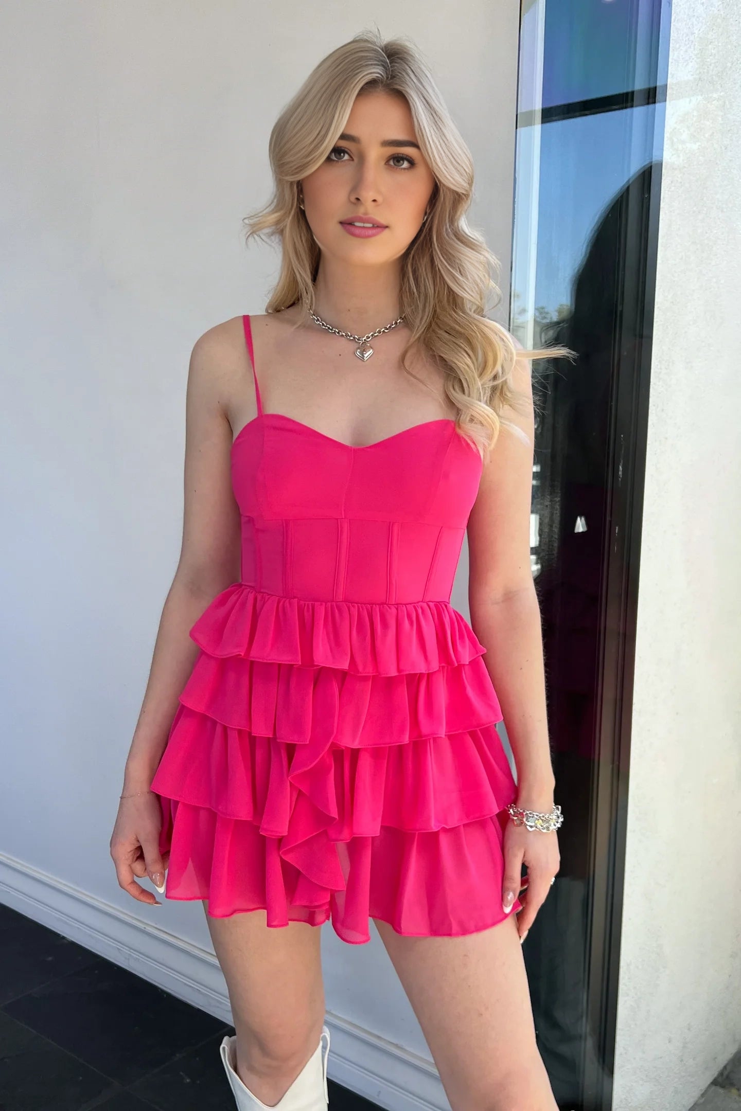 OKBBN's charming A-line thin shoulder strap sleeveless layered Homecoming Dresses